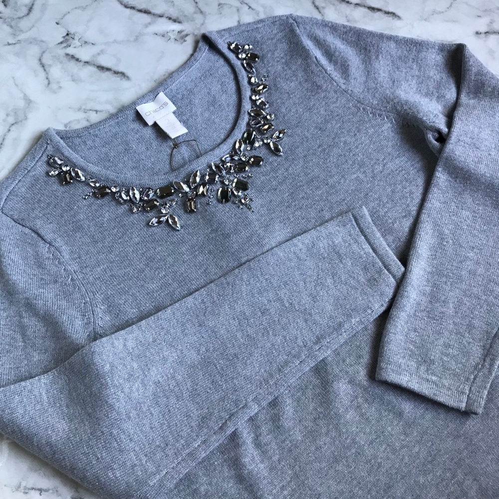 🚨sold🚨 Embellished Neckline Sweater